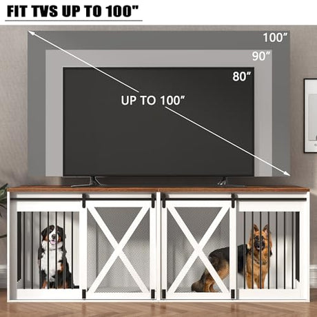 Nordee Axio 94.5" XXXL Dog Crate Furniture for 2 Large Dogs, Heavy Duty Double Dog Cage Extra Large Breed, 35.4" Tall Thick Wooden Dog Kennel TV Stand with Divider, White Nordee Axio