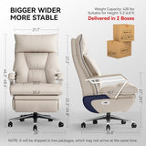 OKUP M80A Dual Motor Electric Executive Office Chair with Footrest, Comfortable Reclining Office Chair Wide Seat, Big and Tall Ergonomic Leather Home Office Desk Chair (Beige,No Massage) OKUP