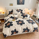 BlueBlue Flower Kids Duvet Cover Set, 100% Cotton Bedding for Boys Girls Teens Single Bed, Cartoon Cute Black Flower Floral Pattern Print on Cream White, 1 Comforter Cover 2 Pillowcase (Twin) BlueBlue