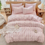 BESTDESIL Pink Striped Duvet Cover Set 100% Washed Cotton Linen Like Super Soft Chic Bedding Set 3 Pcs Greyish Pink-White Full BESTDESIL