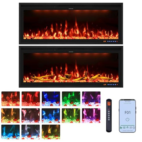 Valuxhome 42 inch Electric Fireplace Heater with App & Remote Control, Recessed and Wall Mounted Electric Fireplace, 1-9H Timer, 13 * 13 * 13 Color Combinations, Screen Touch, 1500/750W Valuxhome
