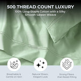 Mayil Manor 100% Natural Cotton Sheets Queen Size Bed Set | 500 TC Single-Ply Sateen Weave | Soft, Breathable, Hypoallergenic Solid 4-Piece Bedding with Deep Pocket Fitted, Flat, Pillowcase | Sage Mayil Manor