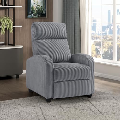 Lexicon Pushback Recliner Chair Armchair Push Back Recliner, Corduroy Chair with Solid Wood Frame and Metal Seat Base, Single Sofa Accent Chair for Living Room/Office/Apartment, Dark Grey Lexicon