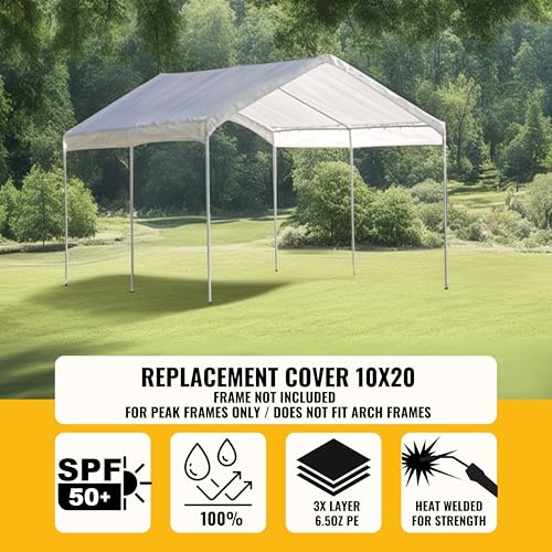 10x20 ft Carport Replacement Canopy Cover - Heavy-Duty Waterproof Tarp with UV Protection, Easy Install Canopy Shelter Top (Frame NOT Included) NEW YARD