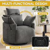 Power Recliner Chairs, 360° Swivel Rocking Chair Nursery with USB/Type-C & Phone Holder, Gilder Reclining Chair with Side Pocket for Adults, Barrel Recliners for Living Room, Chenille Dark Grey