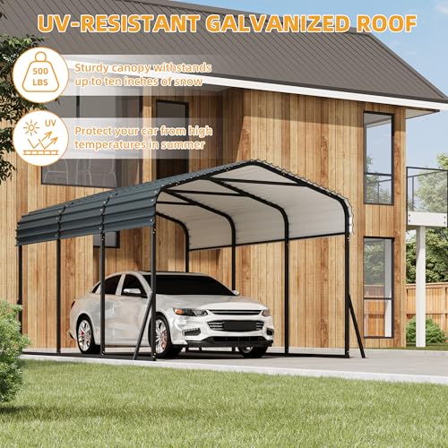 Metal Carport, 10x15 ft Car Port with Enhanced Base and Galvanized Steel Roof, Heavy Duty Garage Car Shelter Shade, Outdoor Canopy for SUV, Truck, Boats Garvee