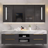 Kadaligh 60IN Modern Double Sink Bathroom Vanity - Floating Bathroom Vanity Cabinet Include 2 Sink Designs & Dressing Mirror Cabinet with LED | 4 Large Drawers & Golden Handles, Grey Kadaligh