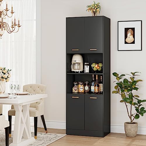 FOTOSOK Kitchen Pantry Cabinet, 71" Tall Cupboard Pantry Cabinet with Doors and Adjustable Shelves, Freestanding Utility Storage Cabinet with Open Countertop, Pantry Cabinets for Kitchen, Din - WoodArtSupply