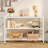 Hoctieon White Industrial Console Table, 3 Tier Entryway Tables, Hallway Desk, Narrow Sofa Tables with Shelves, Entrance Table for Entryway, Living Room, Foyer, Hallway, Office, White Hoctieon
