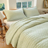 Sage Green Gingham Twin Quilt Set, Soft Pre-washed Microfiber Green Plaid Twin Bedspread, Lightweight Checked Summer Quilt, Grid Bedding Coverlets for All Seasons (Includes 1 Quilt, 1 Pillow Sham) NSNLGSGC
