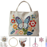 ARTopet Embroidery Tote Bag Kit for Beginners Butterfly Canvas Cross Stitch Handbag with Hoops Needles Threads Reusable Grocery Bag for Women-Butterfly03