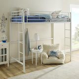 Walker Edison Timothee Urban Industrial Metal Twin over Loft Bunk Bed, Twin Size, White Walker Edison