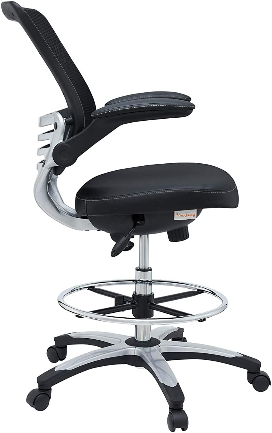 Modway Edge Drafting Chair - Reception Desk Chair - Flip-Up Arm Drafting Chair in Black Modway