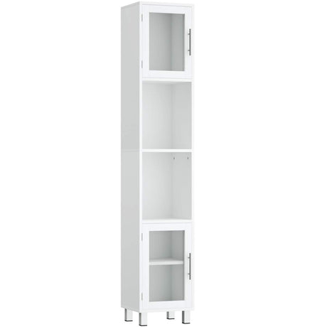Tangkula Tall Bathroom Cabinet, Home Living Room Wood Storage Cabinet Free Standing w/ 4 Shelves and 2 Glass-Paneled Doors Suitable Tall Bathroom Cabinet Tangkula