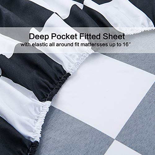 Best Season Bed Sheet Set 3 Pieces -Twin Size-Soft Durable Microfiber Bedding Sheet Set,Deep Pocket,Stain,Fade & Wrinkle Resistant (Plaid Black&White) Best Season