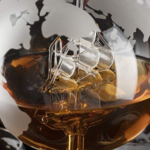 Whiskey Decanter Globe Set with 2 Etched Whiskey Glasses - Gifts for Men Dad, Anniversary Birthday House Warming for Liquor Scotch Bourbon Vodka Gift for Him Husband - 850ml Ship Decanters The Wine Savant