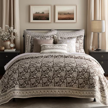 Levtex Home Adare Cocoa Reversible King/Cal King Quilt Set (106x92in) and 2 Pillow Shams (36x20in) - Floral Bedding - Brown Cream - Cotton King Size Quilt Bedding Set - Lightweight, Soft, Pre-Washed Levtex Home