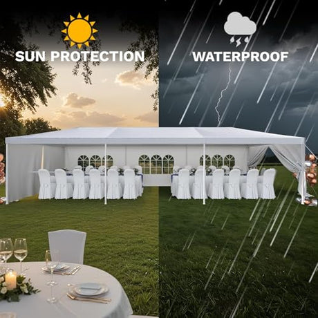 Devoko 10'x30' Outdoor Heavy Duty Canopy Tent, Waterproof Wedding Party Tent with UV Protection & Sidewalls, Wind Resistant Portable Gazebo Shelter for Events,Backyard, Patio, White Devoko