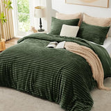 EXQ Home Fluffy Comforter Set Twin Size - Super Soft Faux Fur Stripe Jacquard Comforter 3 Pieces, Olive Green Fleece Bedding Set,Winter Warm Bed Set,1 Comforter with 1 Pillowcase EXQ Home