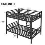 HKOLIE Full XL over Full XL Bunk Bed, Metal Bunk Bed Frame Heavy Duty Bunk Beds Loft Bed Frame with Ladder and Guardrail Metal Slats No Box Spring Required for Adults Teens (Full XL over Full XL Size) HKOLIE