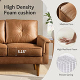 ovios Luxury 3 Seater Sofa with Faux Leather,Mid-Century Modern Couch with Comfortable Armrest,Comfy Couches with Deep Seat,Small Sofas for Living Room Bedroom (Light Brown) ovios