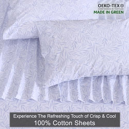 ZOYER 100% Cotton Sheets – Full Size Percale Bedding, Cooling & Breathable, Durable with a Crisp, Soft & Comfortable Feel, 16" Deep Pocket, 4-Piece Set, Blue Autumn ZOYER