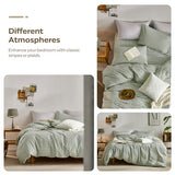 JELLYMONI 100% Natural Cotton 3pcs Striped Duvet Cover Sets,White Duvet Cover with Green Stripes Pattern Printed Comforter Cover,with Zipper Closure & Corner Ties(Full Size) JELLYMONI
