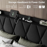 Einhomn King Size Bed Frame with 4 Storage Drawers and Charging Station, Upholstered Platform Bed Frame with Storage Headboard, No Box Spring Needed, Easy Assembly, Black Einhomn