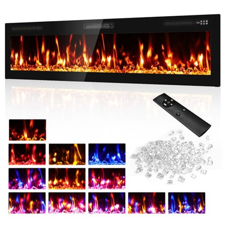 BREEZEHEAT 72 Inch Ultra Thin Electric Fireplace-Narrow Bezel Linear Fireplace Heater Recessed Wall Mounted, Remote Control, Touch Screen, 750W/1500W, 8H Timer for Living Room, Bedroom, Office BREEZEHEAT