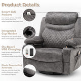 linting Oversized Power Swivel Rocker Recliner Chair with Cup Holder, Fabric Electric Rocking Glider Chair Power Recliner Chair with Heat and Massage USB Port, Grey