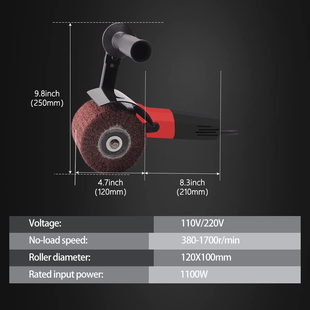 Burnishing Polishing Machine, ZFE Sander Polisher Kit, 1100W 380-1700r/min Handheld Electric Stainless Steel Polisher, 6 Speed Adjustable Wire Drawing Machine, for Wood Metal Stainless Steel ZFE