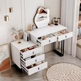 Ieejdn White Vanity Desk with Mirror and Lights,Small Makeup Vanity with 5 Drawers，Modern Makeup Table with Adjustable Cabinet for Bedroom,Makeup Room Ieejdn