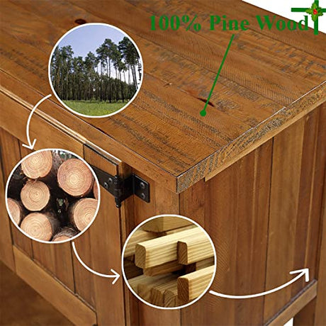 LKTART Farmhouse Wood Console Table with 2 Drawers and 1 Bottom Shelf， Storage Sideboard with 2 Cabinets Buffet Cabinet for Living Room Kitchen and LKTART
