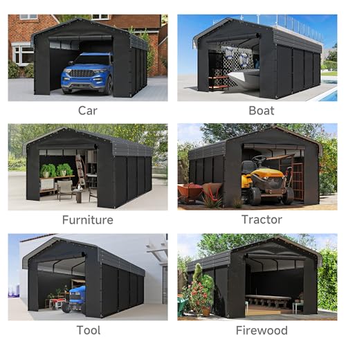 Real Relax 12'x20' Heavy Duty Metal Carport, Outdoor Garage Car Shelter Shade with Galvanized Roof & Removable Sidewalls, Heavier Metal Frame for Car and Boats, Truck Grey Real Relax