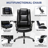 MALOL Leather Executive Office Chair - High Back Home Computer Desk Chair with Padded Flip-up Arms, Adjustable Tilt Lock, Swivel Rolling Ergonomic Chair for Adult Working Study, Black MALOL