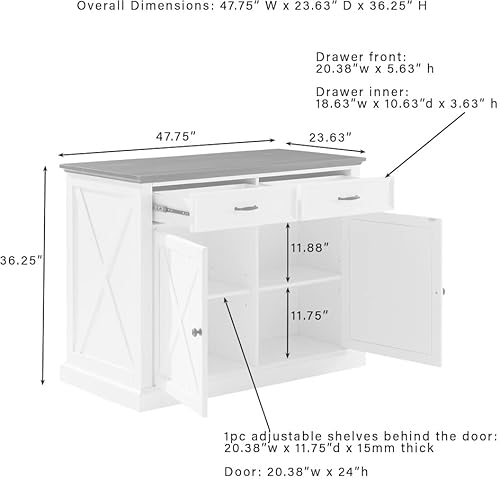 Crosley Furniture Clifton Kitchen Island with Storage Drawers and Shelves, Microwave Stand, Coffee Bar, Distressed White/Black Crosley Furniture