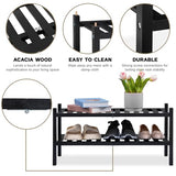 VICTORY RELAX 2 Tier Acacia Wood Shoe Rack, Shoe Storage Shelf, Stackable Organizer for Closet, Entryway Shoe Stand, Hallway, Garage, Wooden Shoe Storage Rack, Indoor, Outdoor (Black) VICTORY RELAX