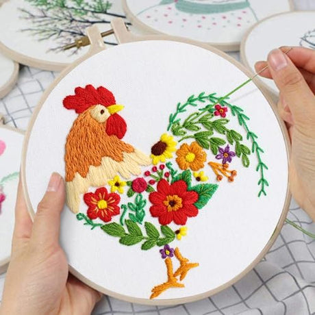 Louise Maelys Funny Animal Embroidery Kits for Beginners,Cross Stitch Kit for Adults,DIY Needlepoint with Rooster and Flower Pattern Louise Maelys