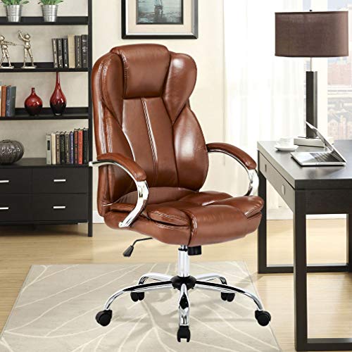 Office Chair Desk Computer Chair with Lumbar Support Arms Headrest High Back Executive Task Rolling Swivel PU Leather Adjustable Ergonomic(Brown) BestOffice