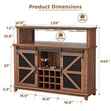 OKD Farmhouse Coffee Bar Cabinet with LED Lights, 55" Sideboard Buffet Table w/Sliding Barn Door & Wine and Glass Rack, Home Liquor Bar w/Storage Shelves for Dining Room,Reclaimed Barnwood OKD