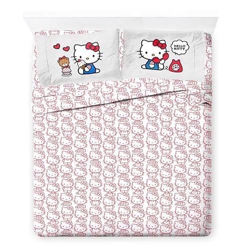 Jay Franco Sanrio Hello Kitty Full Size Comforter Set - 7 Piece Red & Grey Bedding Includes Sheet Set & Pillow Covers - Super Soft Cozy Kawaii Bedding Jay Franco