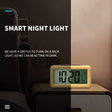everwood Wooden Digital Alarm Clocks for Bedrooms Battery Operated, Wooden LCD Digital Clock with Smart Sensor Night Light, Temperature Detect, Snooze Function everwood