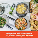 BELLA Nonstick Cookware Set with Glass Lids - Aluminum Bakeware, Pots and Pans, Storage Bowls & Utensils, Compatible with All Stovetops, 21 Piece, Black BELLA