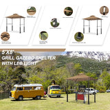 Eurmax USA 5x8 Grill Gazebo Shelter for Patio and Outdoor Backyard BBQ's, Double Tier Soft Top Canopy and Steel Frame with Bar Counters, Bonus LED Light X2(Khaki) Eurmax
