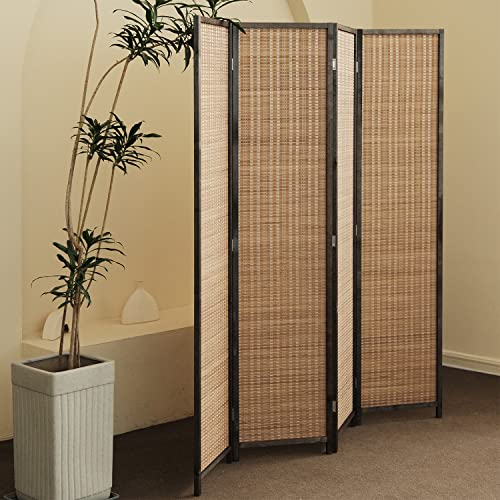 Furnnylane 4 Panel Bamboo Room Divider and Folding Panel Screen,Bamboo Panel Divider for Room Separation,Brown,67" H x 61.4" W Furnnylane