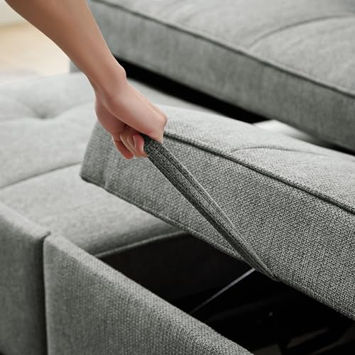 HKHUASEN Small Love Seat Sofa Bed, 3 in 1 Convertible Sleeper Futon with Reclining Backrest and Pillows, Modern Fabric Furniture for Living Room, Grey HKHUASEN