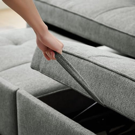 HKYYUANQI 3 in 1 Convertible Sleeper Sofa Bed, Modern Fabric Loveseat Futon with Reclining Backrest, Pillows, and Storage Pockets for Small Spaces, Living Room Furniture in Grey HKYYUANQI