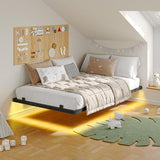 Hasuit Floating Bed Frame Twin Size with LED Lights, Metal Twin Floating Bed Frames for Kids, No Box Spring Needed, Easy to Assemble (Twin) Hasuit
