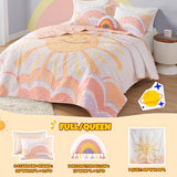 Intelligent Design Kids Queen Bedding Set Cotton Sun Full Size Quilt Sets for Girls Rainbow & Clouds Reversible Queen Coverlet Dawn Light & Breathable Sham Throw Pillow Full/Queen Yellow/Coral 4 Piece Intelligent Design