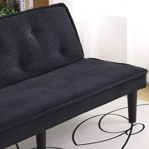 ODOLAR 66” Armless Sofa Bed,Convertible Sleeper Sofa,Small Couch Futon,with Adjustable Backrest for Small Apartments,Loveseat, Office,Rooms (Black) ODOLAR